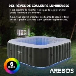 AREBOS Spa Gonflable Gonflable Automatique 185x185cm 6 Personnes Bande Lumineuse LED 130 Jets De Massage 910 L 9 AREBOS Spa Gonflable Gonflable Automatique 185x185cm 6 Personnes Bande Lumineuse LED 130 Jets De Massage 910 L -Hayward Aquaspa Boutique 31573469 3