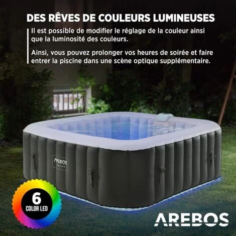 AREBOS Spa Gonflable Gonflable Automatique 185x185cm 6 Personnes Bande Lumineuse LED 130 Jets De Massage 910 L 5 AREBOS Spa Gonflable Gonflable Automatique 185x185cm 6 Personnes Bande Lumineuse LED 130 Jets De Massage 910 L – Image 3