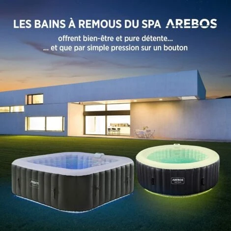 AREBOS Spa Gonflable Gonflable Automatique 185x185cm 6 Personnes Bande Lumineuse LED 130 Jets De Massage 910 L 6 AREBOS Spa Gonflable Gonflable Automatique 185x185cm 6 Personnes Bande Lumineuse LED 130 Jets De Massage 910 L – Image 4