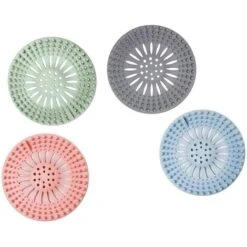 Bouchons Anti-Cheveux En Silicone Durable, Filtre évier Cuisine, Filtre à évier, Grille Pour Evier Cuisine, Faciles à Nettoyer Et à Installer 13.5X13.5cm Fontainebleau 4 Pcs Rose, Vert, Gris, Bleu