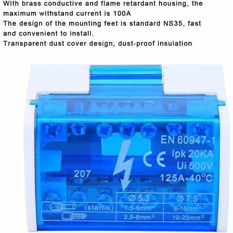 Boî,te De Distribution De Bornier, Connecteur De Boî,te De Distribution D'alimentation Borniers Sur Rail DIN Monophasé, à, 2 Niveaux Avec Cache Anti-poussiè,re Transparent 7 Boî,te De Distribution De Bornier, Connecteur De Boî,te De Distribution D'alimentation Borniers Sur Rail DIN Monophasé, à, 2 Niveaux Avec Cache Anti-poussiè,re Transparent – Image 5