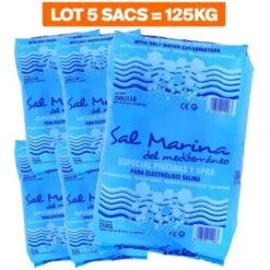 LOT DE 5 SACS 25KG SEL FIN SPÉCIAL PISCINE DISSOLUTION RAPIDE NORME 16401 CONFORME NORME EUROPÉENNE