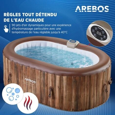 AREBOS Spa Gonflable Gonflable Intérieur & Extérieur 190x120 Cm Ovale 2 Personnes 90 Jets De Massage 550 Litres 4 AREBOS Spa Gonflable Gonflable Intérieur & Extérieur 190x120 Cm Ovale 2 Personnes 90 Jets De Massage 550 Litres – Image 2