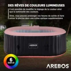AREBOS Spa Gonflable Avec éclairage LED Gonflable Intérieur & Extérieur 190x120 Cm Ovale 2 Personnes -Hayward Aquaspa Boutique 57915708 3