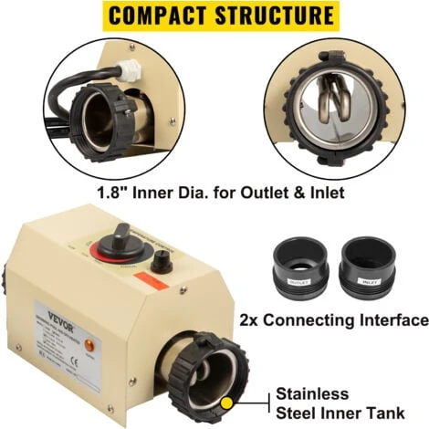 VEVOR 220V 3KW 50MM Réchauffeur Electrique Pour Piscine Spa Personnel 5 VEVOR 220V 3KW 50MM Réchauffeur Electrique Pour Piscine Spa Personnel – Image 3