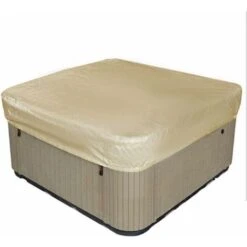 ZXPASRA Couverture De Piscine Carré Bâche Solaire Pour Piscine, Couverture Solaire De Piscine Pour Extérieur Extérieur Spa Baignoire Couverture De Spa Couverture Résistante Aux UV, 220×220×30cm, Beige