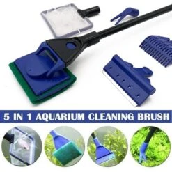 5 En 1 Outil De Nettoyage D'aquarium Ensemble De Nettoyage D'aquarium Résille Gravier Râteau Algues Grattoir Fourchette éponge Brosse Nettoyant Pour Verre